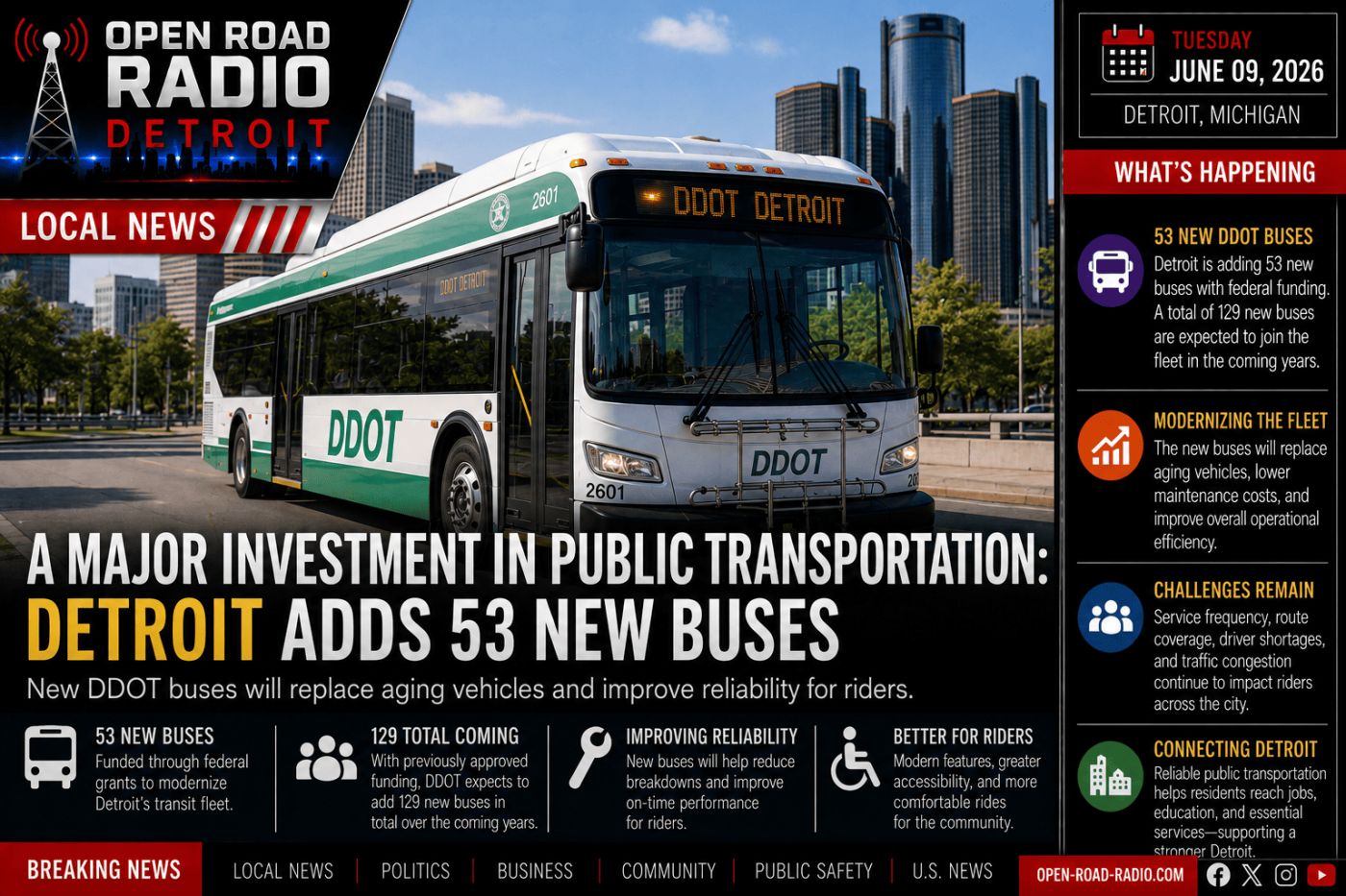 A Major Investment In Public Transportation: Detroit Adds 53 New Buses
