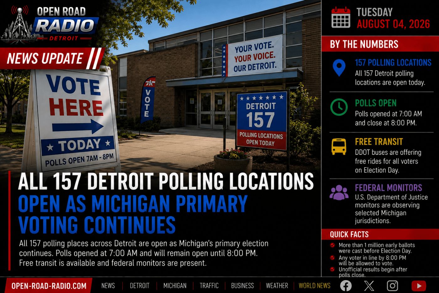 All 157 Detroit Polling Locations Open as Michigan Primary Voting Continues