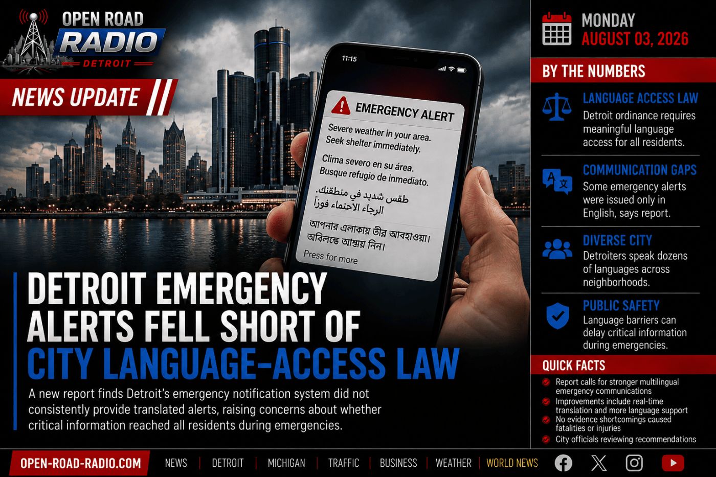 Detroit Emergency Alerts Fell Short of City Language-Access Law, Report Finds