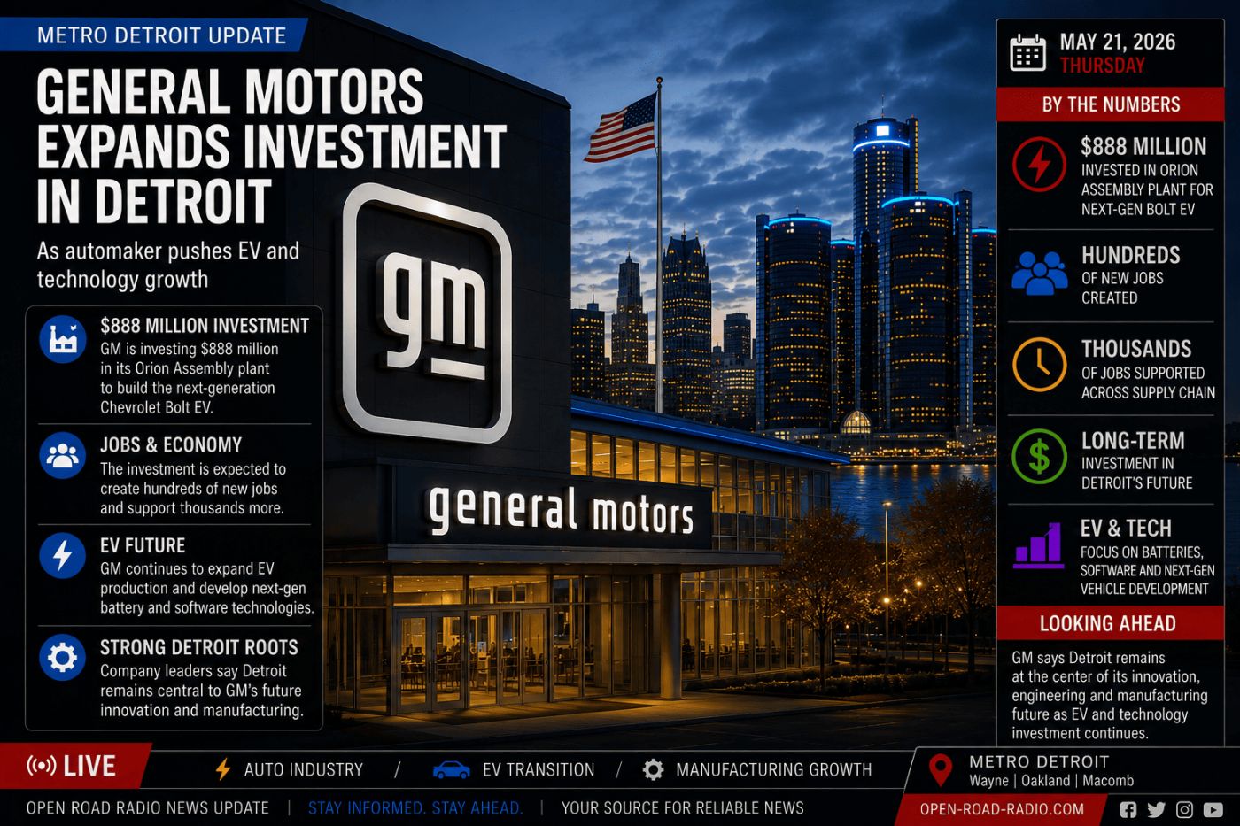 General Motors Expands Investment In Detroit As Automaker Pushes EV And Technology Growth