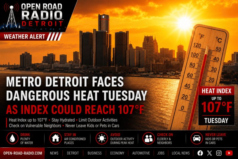 Metro Detroit Faces Dangerous Heat Tuesday as Heat Index Could Reach 107°F