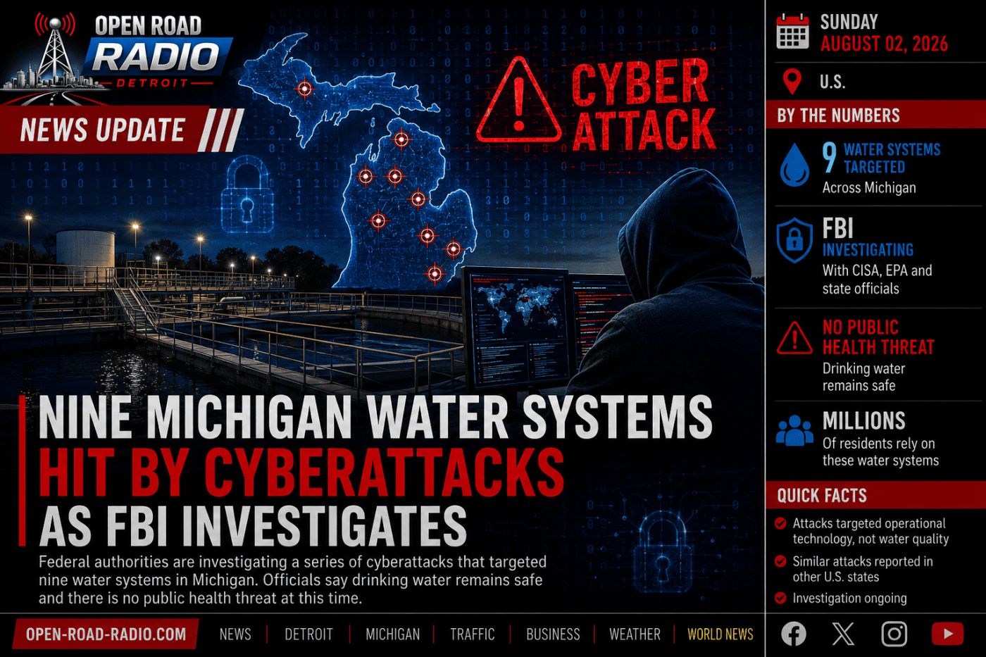 Nine Michigan Water Systems Targeted in Cyberattacks as FBI Launches Investigation