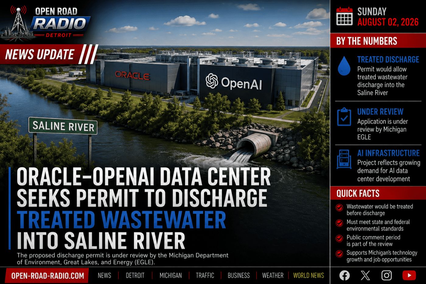 Oracle–OpenAI Data Center Seeks Permit to Discharge Treated Wastewater Into Saline River