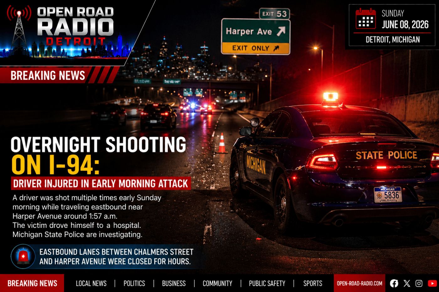 Overnight Shooting on I-94: Driver Injured in Early Morning Attack