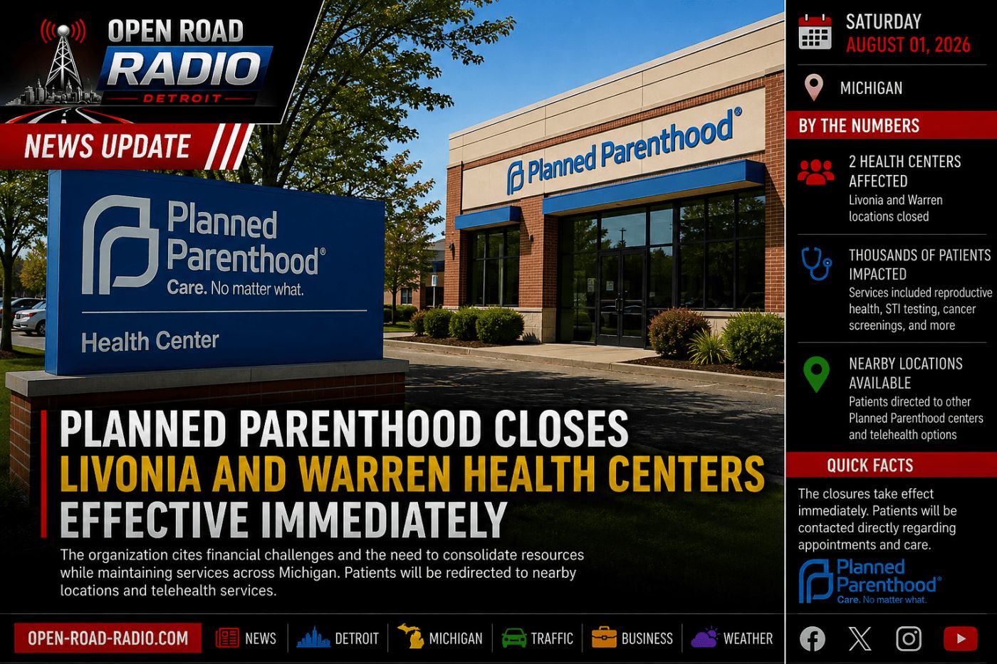 Planned Parenthood Closes Livonia and Warren Health Centers Effective Immediately