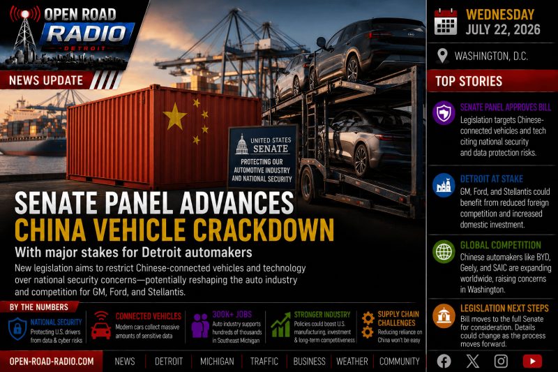 Senate Panel Advances China Vehicle Crackdown With Major Stakes for Detroit Automakers